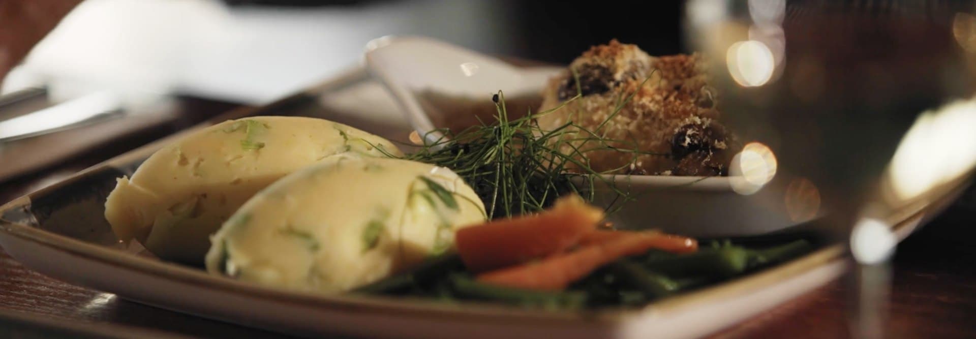 A plated main course in the restaurant